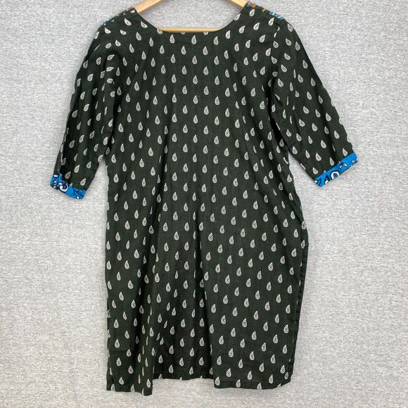 Colorfull Tunic Top Womens Large Green Multicolored 3/4 Sleeve Split Sides - Picture 2 of 10